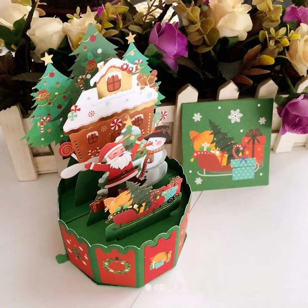 3D Pop Up Greeting Cards Merry Christmas Cards New Year Greeting Cards Blessing Postcard Swan Mermaid Thank You Cards Decor Gift