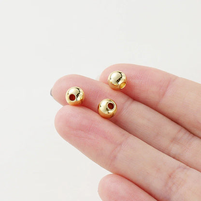 2-6mm 14k/18k Gold Plated Smooth Round Ball Brass Beads Loose Spacer Beads For DIY Jewelry Making Necklace Wholesale Findings