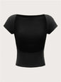 Women's O-neck Backless T-shirt Short Sleeve Solid Color Crop Top Summer Cute Baby Tee Y2K Clothes Bodycon Tunics Fashion Tank