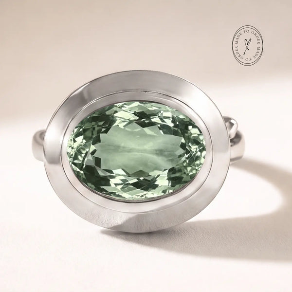 Silver Sea Green Quartz Gemstone Ring - Margo