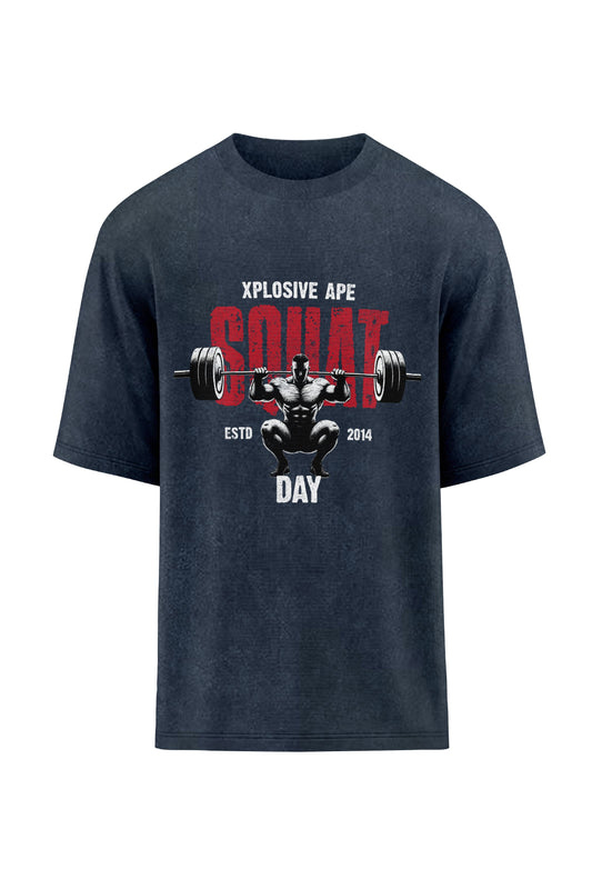 XAPE Squat Day Oversized Tee - Acid Wash Black