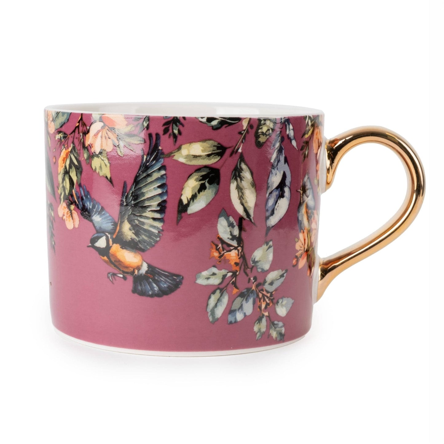Straight Sided Mug with Gold Handle - Garden Blooms Plum
