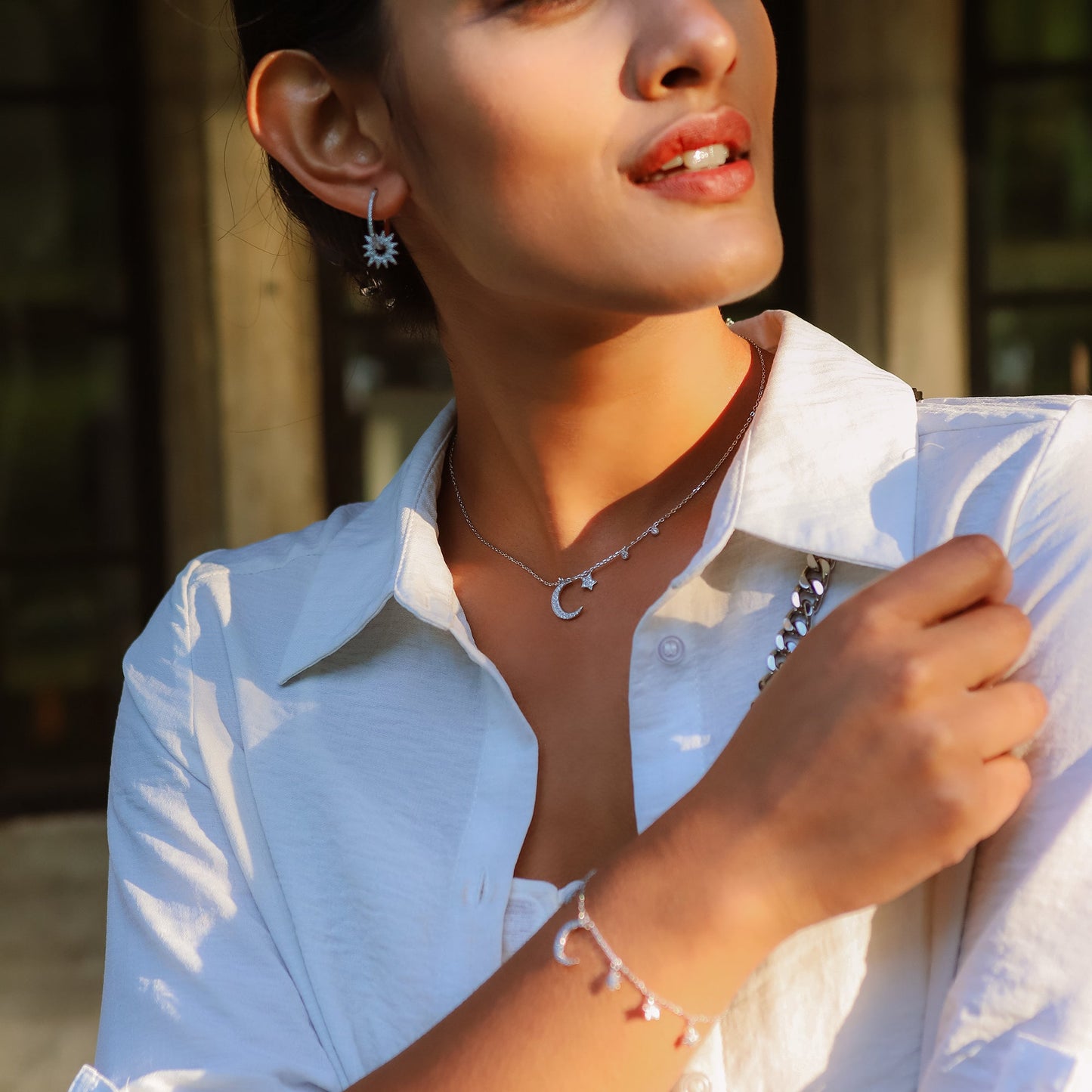 Bracelet breloque lune et étoile Vega | Argent
