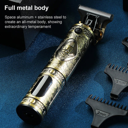 VGR V-228 5W USB Retro Engraving Hair Clipper with LED Digital Display (Bronze)