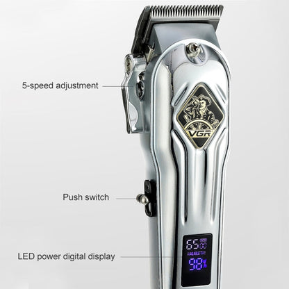 VGR V-267 10W USB Metal Hair Clipper with LED Digital Display & 5 Gears Adjustment (Gold)