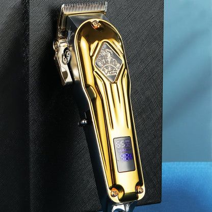 VGR V-267 10W USB Metal Hair Clipper with LED Digital Display & 5 Gears Adjustment (Gold)