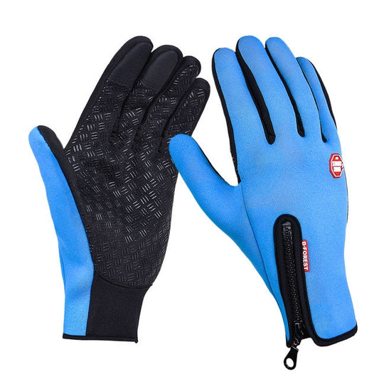Gants de Vélo Chauds et Doux en Cuir Hiver pour Hommes Femmes, Randonnée, Sports de Plein Air, Taille: S (Bleu)