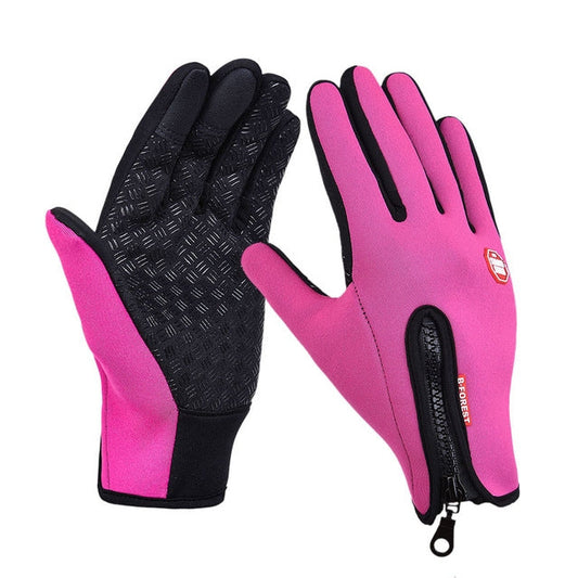Gants de vélo en cuir souple et chaud pour hommes et femmes, pour sports de plein air, randonnée, hiver, taille S (rouge)