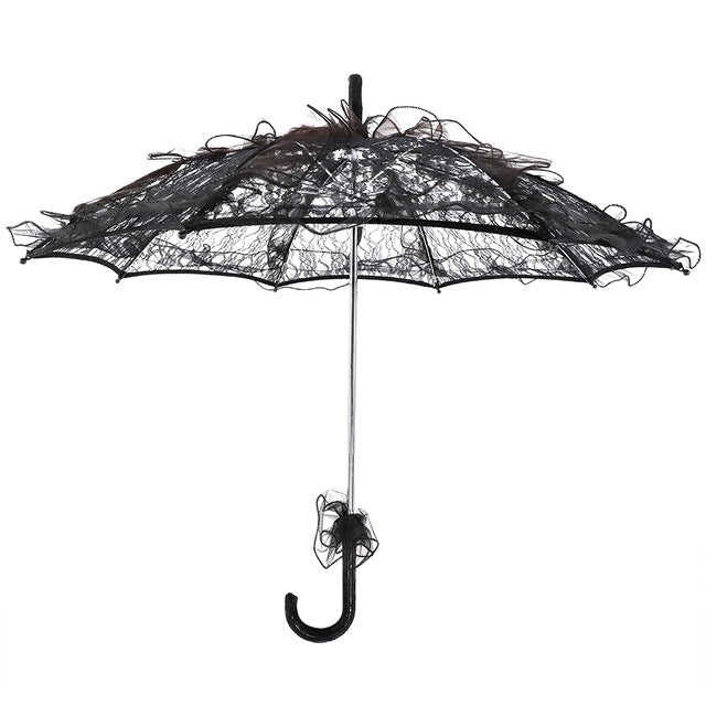 Wedding Parties Bridal Lace Cotton Umbrella Dancing Photography Prop Umbrella(Black)