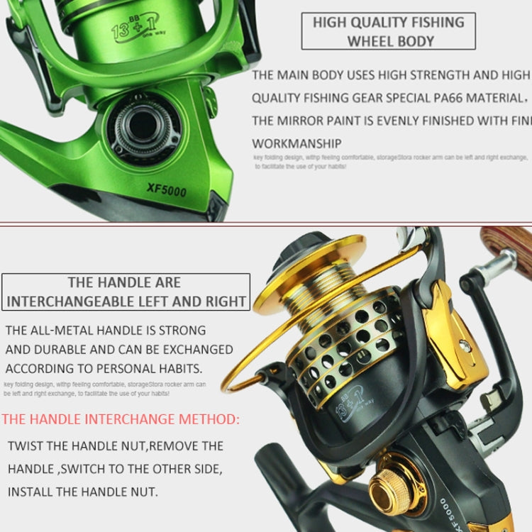 YUMOSHI XF5000 Full Metal Swing Arm Metal Head Fishing Reel(Gold)