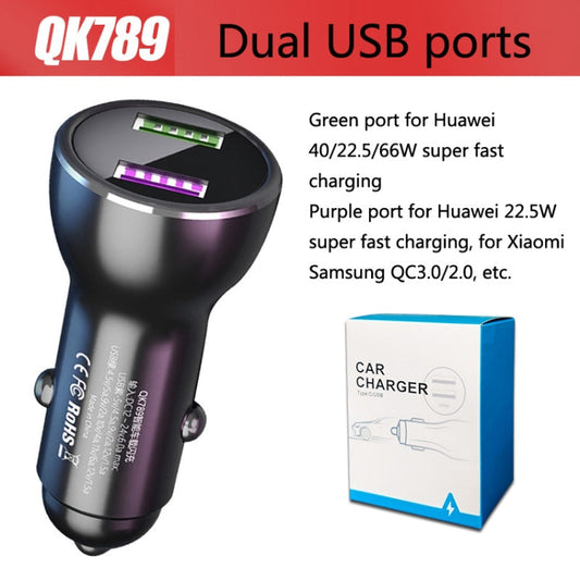 Chargeur de voiture à charge rapide double port QIAKEY QK789 (Noir)