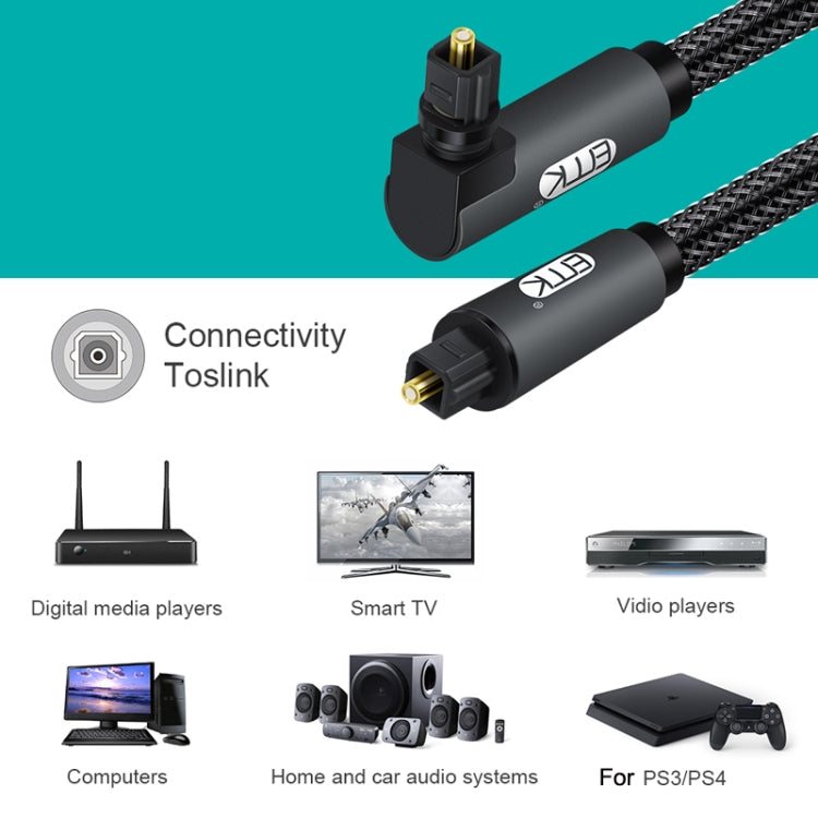 Câble audio optique EMK coudé réglable à 90 degrés avec fiche rotative à 360 degrés en nylon tressé, longueur de câble : 5 m (noir)
