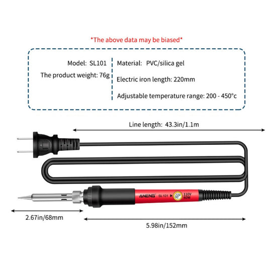 Fer à souder électrique ANENG 60W à température réglable, prise américaine (SL101)