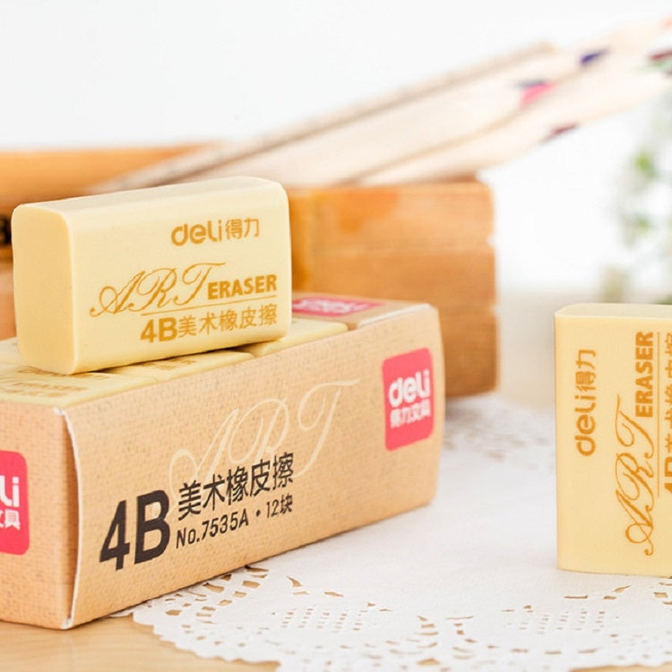 12 Pieces/BoxDeli 7535A 4B Eraser Drawing Exam Boxed Rubber Student Art Drawing Rubber