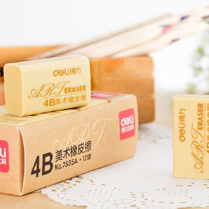 12 Pieces/BoxDeli 7535A 4B Eraser Drawing Exam Boxed Rubber Student Art Drawing Rubber