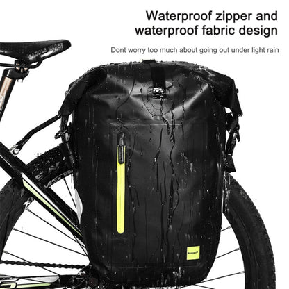 Rhinowalk Bicycle Backpack Full Waterproof Shelf Bag 25L Unilateral Frame Bag Long-distance Travel Bicycle Bag(Black Green)