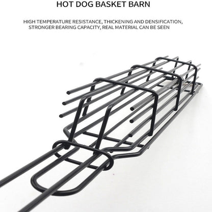 2 PCS Hot Dog Barbecue Cage Sausage Barbecue Clip Barbecue Clip Mesh Wooden Handle Barbecue Mesh Rack, Color:Wood color