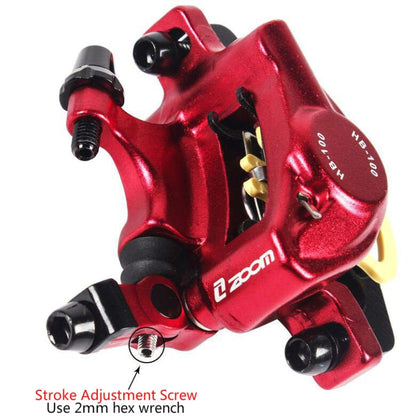 ZOOM HB100 Mountain Bike Hydraulic Brake Caliper Folding Bike Cable Pull Hydraulic Disc Brake Caliper, Style:Rear(Red)