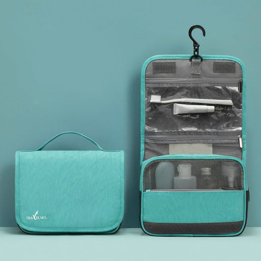 Travelsky Travel Storage Waterproof Pu Cosmetic Bag Multifunctional Folding Large Capacity Toiletry Bag(Turquoise)