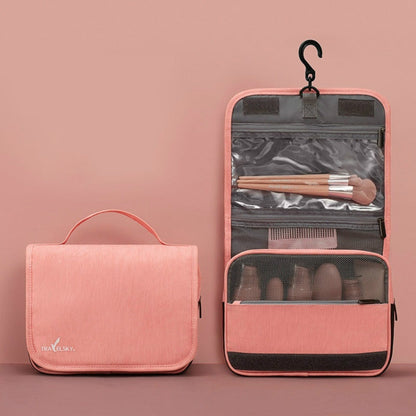 Travelsky Travel Storage Waterproof Pu Cosmetic Bag Multifunctional Folding Large Capacity Toiletry Bag(Coral Orange)
