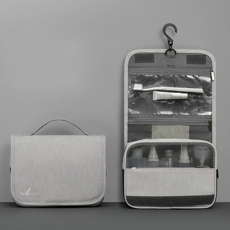 Travelsky Travel Storage Waterproof Pu Cosmetic Bag Multifunctional Folding Large Capacity Toiletry Bag(Stone Gary)