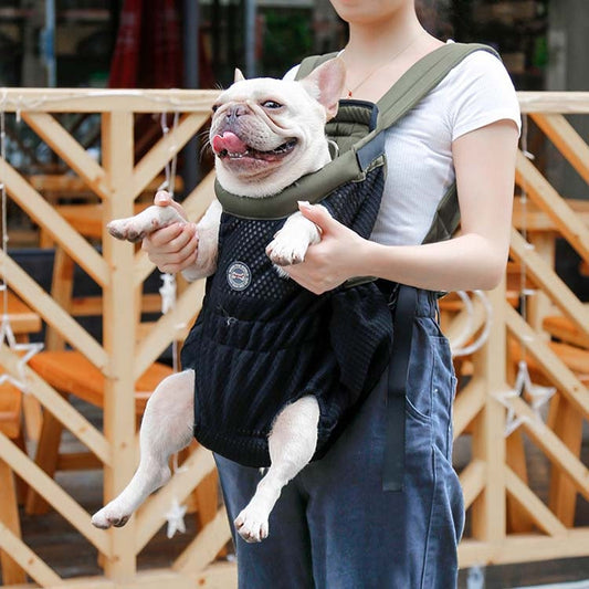 Sac à dos de transport pour animaux de compagnie Doglemi, sac à bandoulière pour chien, sac de poitrine respirant en maille pour chien et chat, taille : L (vert noir)