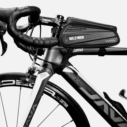 WILD MAN ES3 Hard Shell Bicycle Bag Front Beam Bag Mountain Bike Mobile Phone Touch Screen Upper Tube Bag Riding Equipment, Colour: Black(1L)