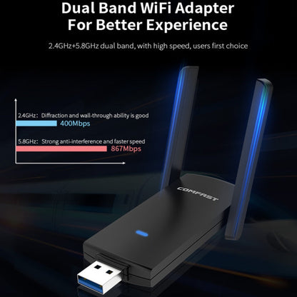 COMFAST CF-924AC V2 Récepteur WIFI USB Double Fréquence Gigabit 1200Mbps pour Ordinateur, Carte Réseau sans Fil Haute Puissance