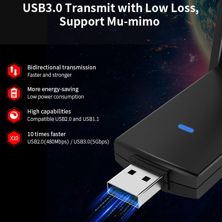 COMFAST CF-924AC V2 Récepteur WIFI USB Double Fréquence Gigabit 1200Mbps pour Ordinateur, Carte Réseau sans Fil Haute Puissance