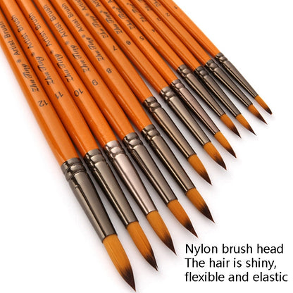 ZHU TING 12 PCS / Set Short Wooden Pole Nylon Hair Watercolor Hook Line Brush Nail Oil Painting Stroke Brush
