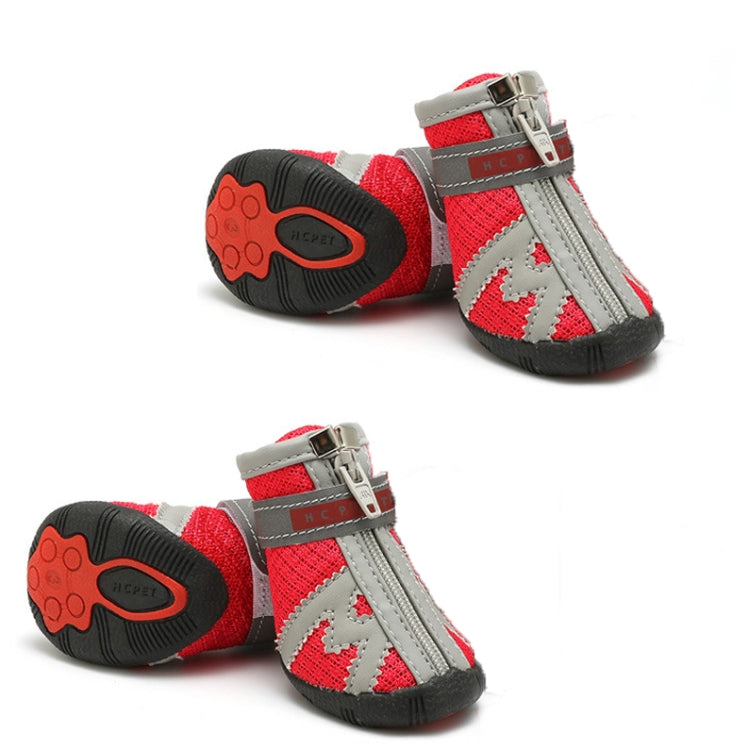HCPET A1703 Pet Non-Slip Wear-Resistant Shoes Puppy Feet Cover, Size: Number 5(Breathable Red)