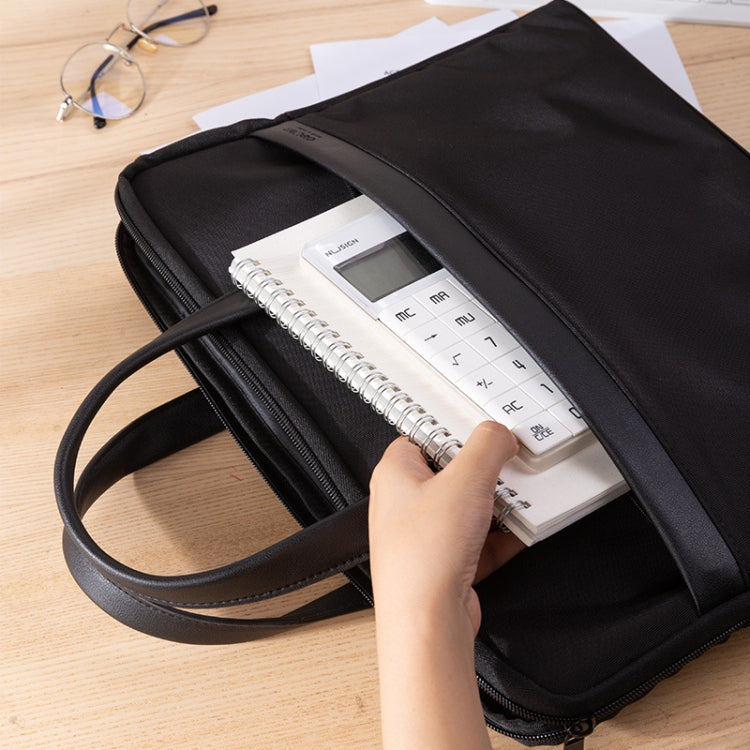 Deli 63751 Front And Rear Double Pockets Multi-Layer Briefcases Handheld Meeting Bag(Black)