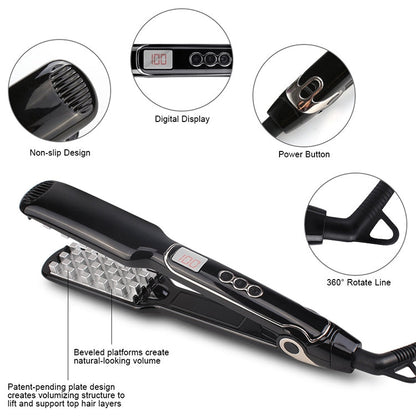 Multi-functional Long & Short Hair Styling Iron Ceramic Tourmaline Volumizing Hair Iron, Plug standard:US(Black gold)