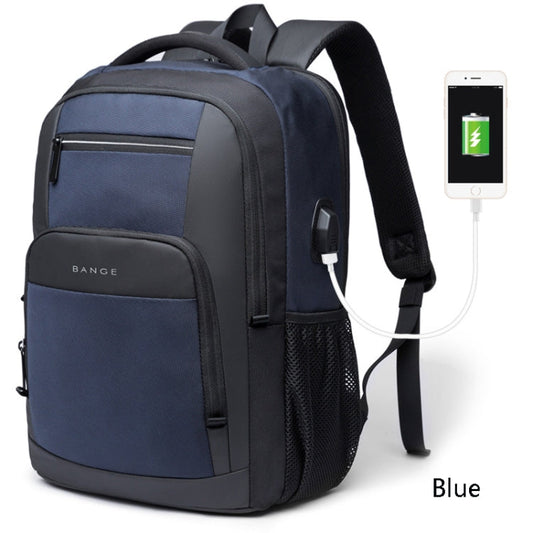 Sac à dos BANGE BG-1921 pour étudiant, cartable d'affaires étanche avec port de charge USB externe (Bleu)