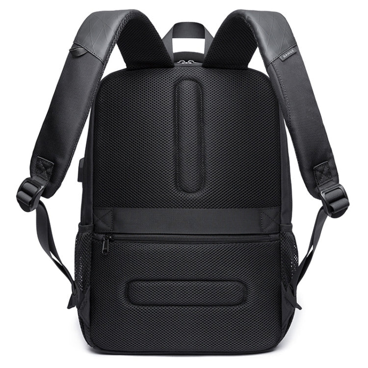 BANGE BG-1921 College Student Schoolbag Waterproof Business Computer Backpack with External USB Charging Port(Black)