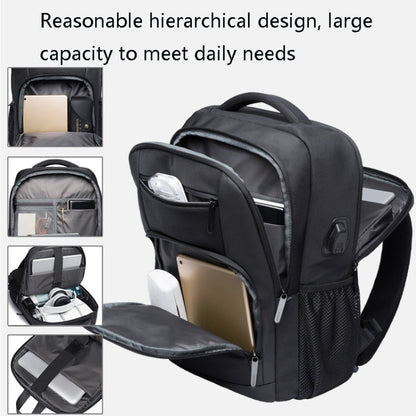 BANGE BG-1921 College Student Schoolbag Waterproof Business Computer Backpack with External USB Charging Port(Black)