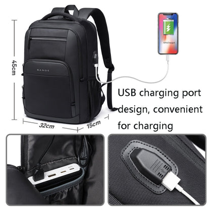 BANGE BG-1921 College Student Schoolbag Waterproof Business Computer Backpack with External USB Charging Port(Black)