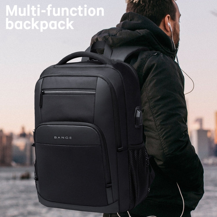 BANGE BG-1921 College Student Schoolbag Waterproof Business Computer Backpack with External USB Charging Port(Black)