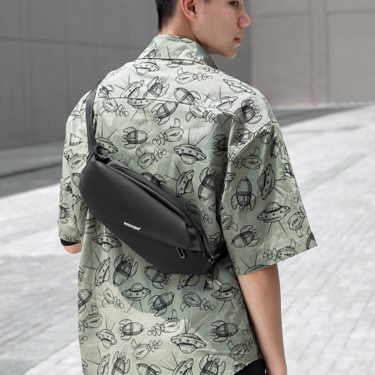 WEIXIER 8641 Sac banane imperméable pour homme Sac de poitrine multifonctionnel Sac à bandoulière de sport et de loisirs (Noir)