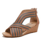 Sandales d'été compensées pour femmes style bohème, chaussures à bouche de poisson, taille : 39 (marron)