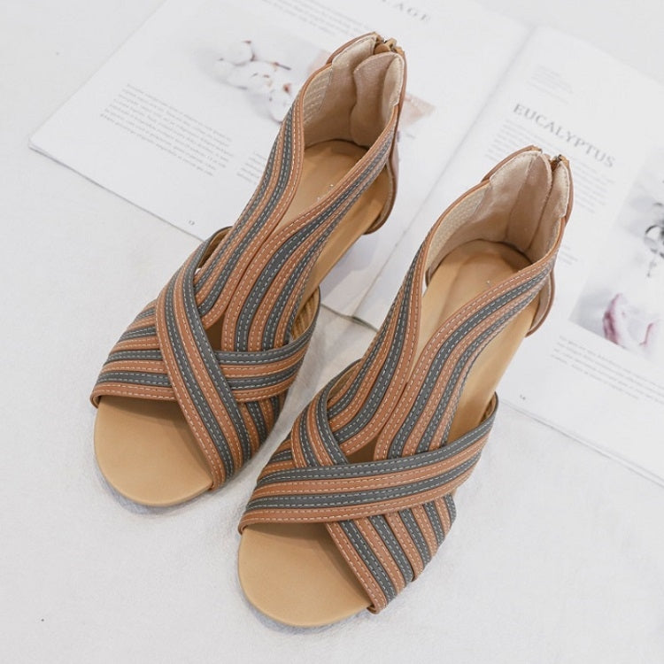 Sandales d'été compensées pour femmes style bohème, chaussures à bouche de poisson, taille : 39 (marron)