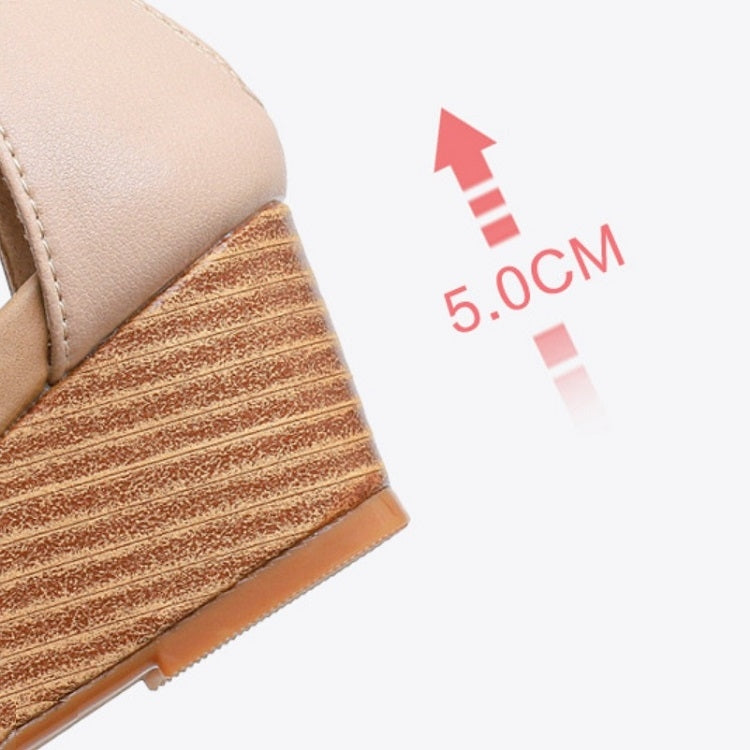 Women Summer Slope Heel Sandals Fashion Bohemian Style Fish Mouth Shoes, Size: 40(Apricot)