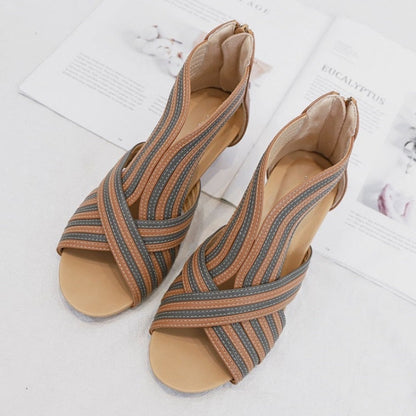 Women Summer Slope Heel Sandals Fashion Bohemian Style Fish Mouth Shoes, Size: 42(Brown)