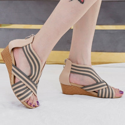 Women Summer Slope Heel Sandals Fashion Bohemian Style Fish Mouth Shoes, Size: 42(Apricot)