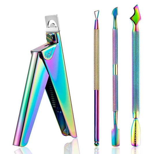 Ciseaux de manucure FABIYAN en acier inoxydable, coupe-ongles, ciseaux à peaux mortes, poussoir en acier, Spécification : Ensemble 4