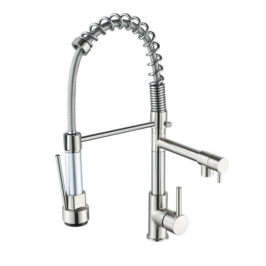 Robinet mitigeur d'évier de cuisine orientable en cuivre et nickel brossé, chaud et froid, double sortie, spécification: brossé