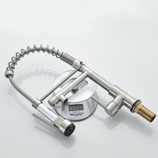 Robinet mitigeur d'évier de cuisine orientable en cuivre et nickel brossé, chaud et froid, double sortie, spécification: brossé