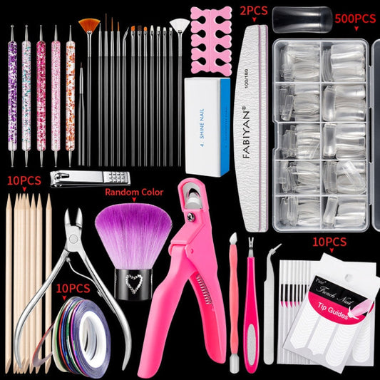 FABIYAN Nail Brush Nail Piece Set Nail Art Polishing Supplies Set, Specification: Transparent Semi-sticked Big Set