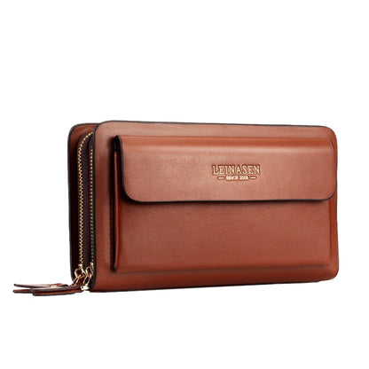 LEINASEN A82 Handbag Men Business Clips Long Big Capacity Casual Multi-Card Zipper(Brown)