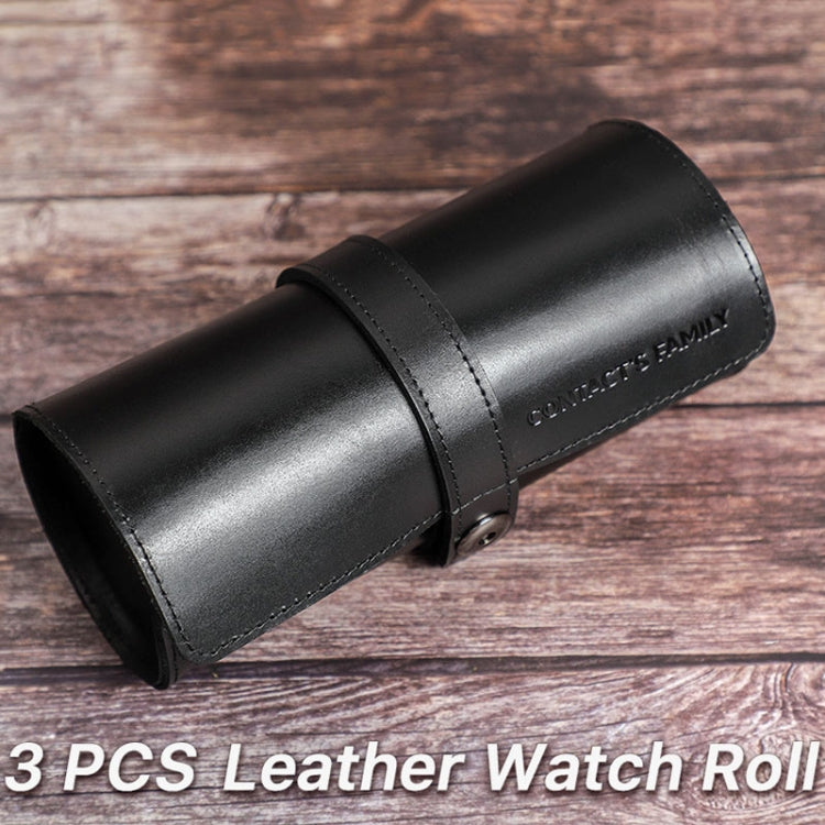 Contacts Family CF1117A 3 Watch Positions Leather Watch Box Round Buckle Outdoor Travel Watch Storage Box(Black)